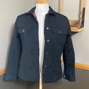 Chico’s black on black floral print jacket with paisley lining size Chico’s 0